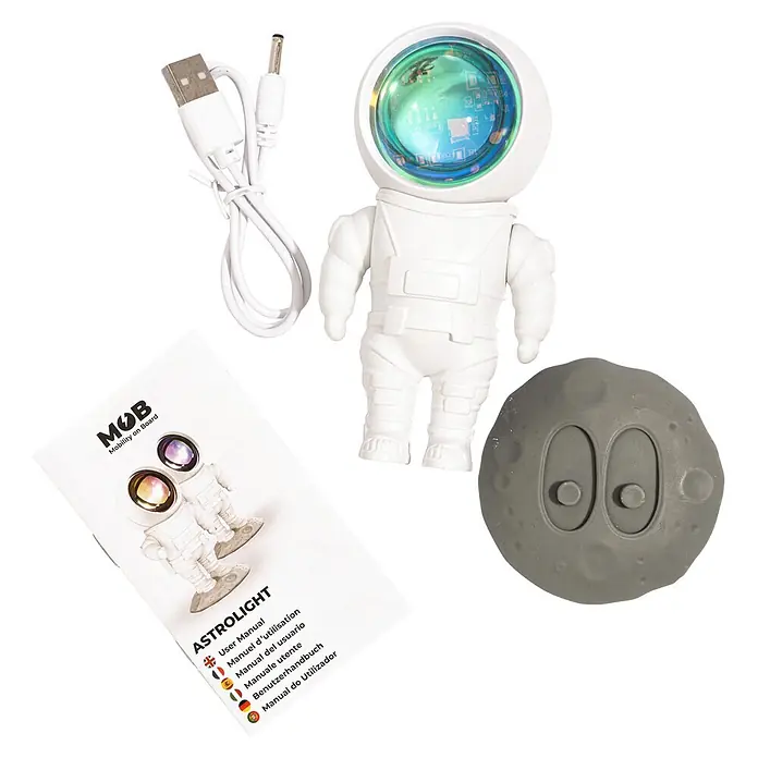 Mob Lámpara de sobremesa LED Astrolight Rainbow - 5 W, L x An x Al: 6,5 x 6 x 12 cm, Blanco, Multicolor, Rainbow - Proyector astronauta blanco, mando luna gris, cable USB y manual Astrolight. Para proyección de luz celestial.