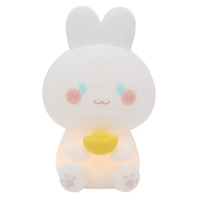 Lámpara de sobremesa Conejo - Conejo, 5 W, L x An x Al: 9,5 x 10 x 14,5 cm - Lámpara LED de conejo blanca translúcida, que brilla suavemente y sostiene un lingote amarillo, con mejillas y huellas rosas.