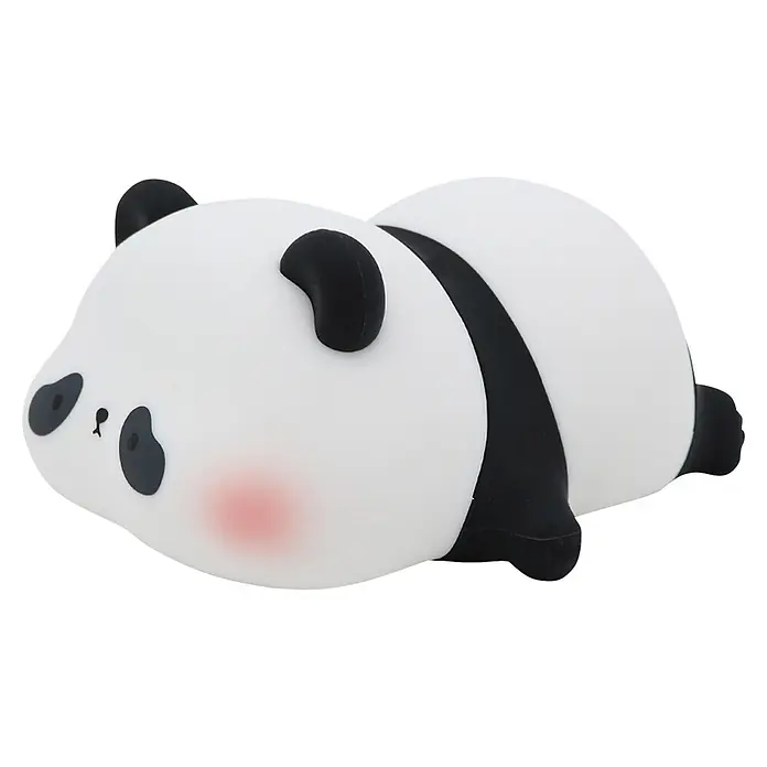Lámpara de sobremesa Panda - Panda, 2 W, L x An x Al: 13,1 x 11,3 x 6 cm - Figura de panda suave, blanca y negra, tumbada, con pequeñas mejillas rosas.