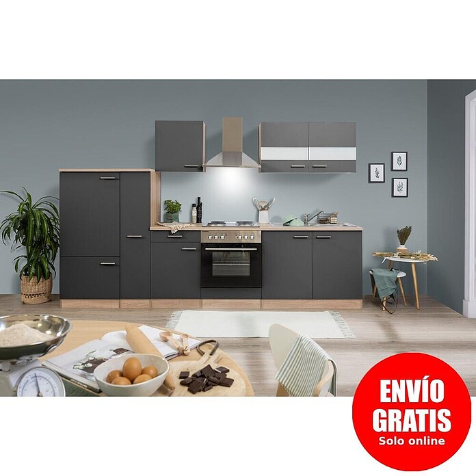 Respekta Cocina modular completa Merle (Ancho: 300 cm, Gris, Sin electrodomésticos) | BAUHAUS