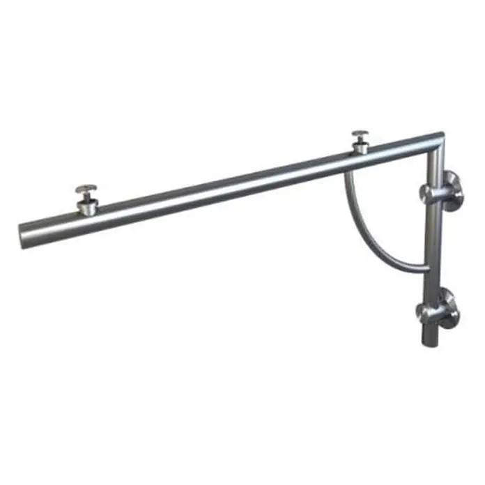 Glaszentrum Hagen Vordach 200x90 cm FR Glasvordach LB-Halter Edelstahl - Silber - L-förmiger Dusch-Stützarm aus Edelstahl mit zwei Einstellknöpfen und einer gebogenen Strebe.