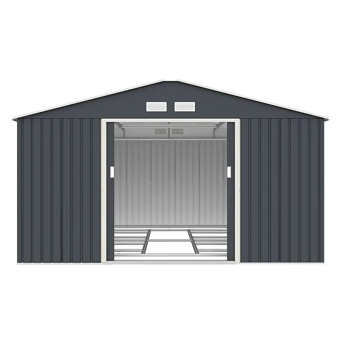 HATTORO Gerätehaus - Außenbreite inkl. Dachüberstand: 341 cm, Außentiefe inkl. Dachüberstand: 386 cm, Stahl, Grau
