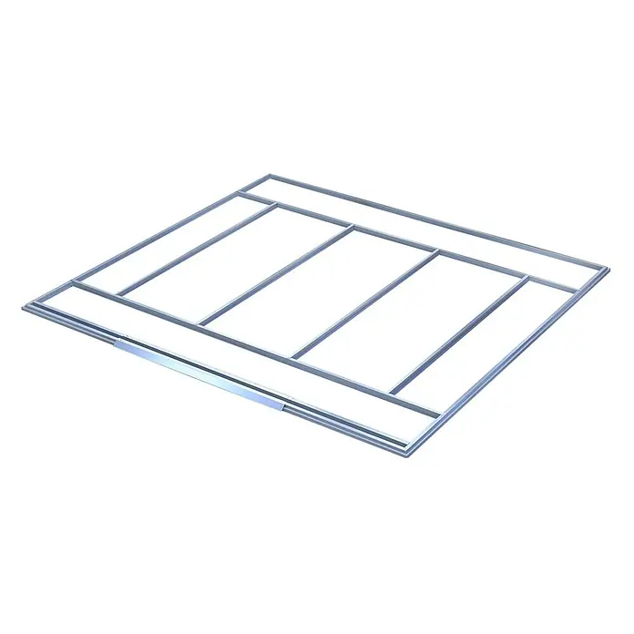 HATTORO Gerätehaus - Außenbreite inkl. Dachüberstand: 277 cm, Außentiefe inkl. Dachüberstand: 259 cm, Stahl, Grau - Silberfarbener Aluminiumrahmen mit Innenverstrebungen und einem Gleitschienensystem.
