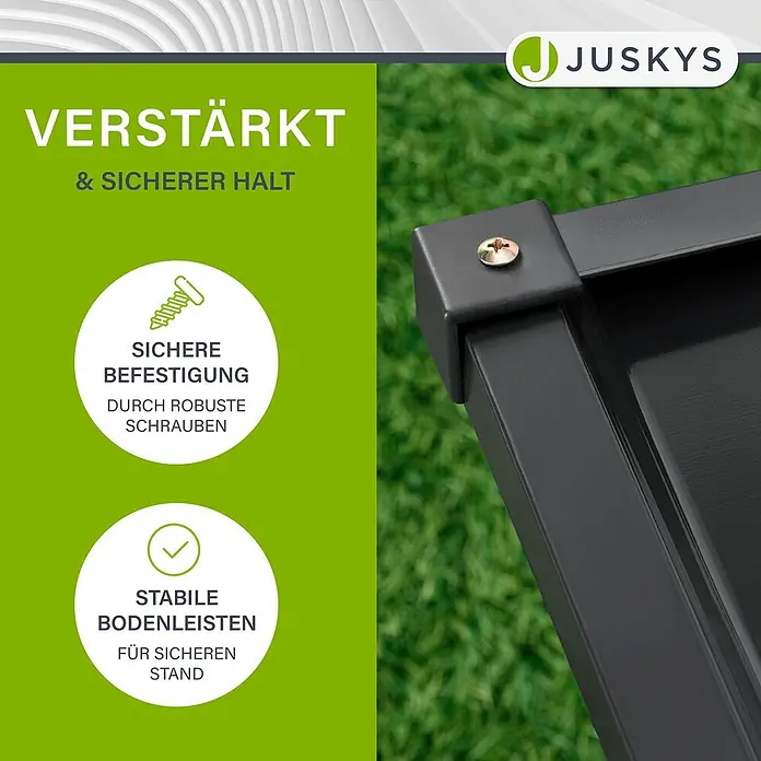 Juskys Mähroboter-Garage Mähroboter Garage - L x B x H: 98 x 89 x 63 cm, Anthrazit, Mähroboter - Dunkelgraues Produktteil sicher mit einer Goldschraube befestigt.