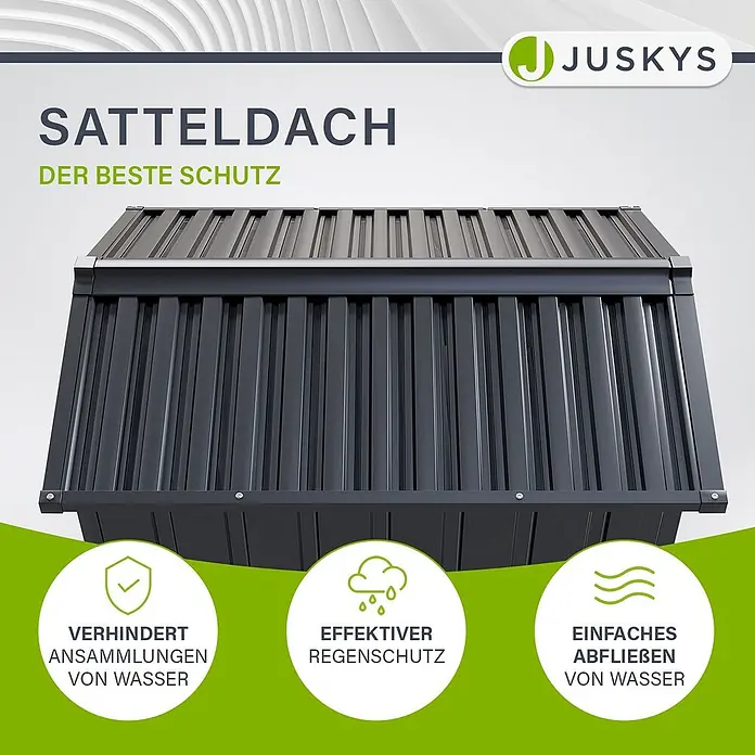 Juskys Mähroboter-Garage Mähroboter Garage - L x B x H: 98 x 89 x 63 cm, Anthrazit, Mähroboter - Dunkelgraues Satteldach aus Metall verhindert Wasseransammlungen, bietet effektiven Regenschutz und einfachen Wasserablauf.