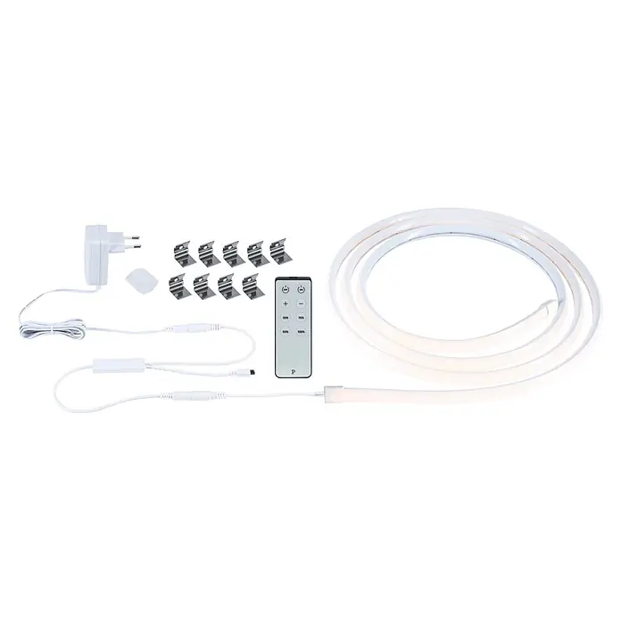 Paulmann SimpLED LED-Stripes Delta Tube Set - Länge: 3 m, Warmweiß, 13,5 W, 1.350 lm - Weißes LED-Lichtband-Set mit Netzteil, Controller, Fernbedienung und Montageclips.