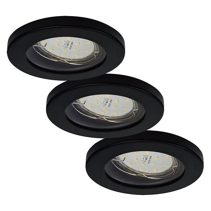 ELC Einbauleuchte Delfan - Ø x H: 8,5 x 4 cm, schwarz, schwarz, Warmweiß - Drei schwarze LED-Einbauleuchten.
