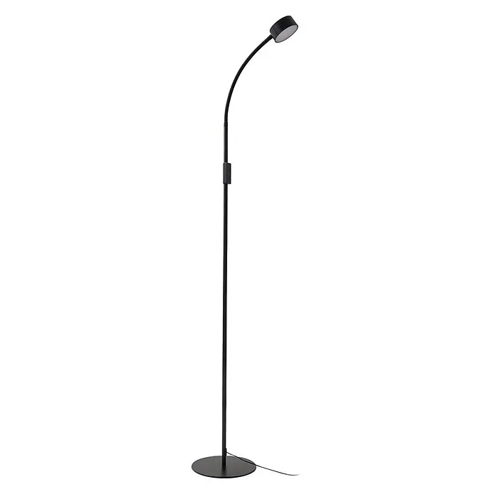 Lindby Stehleuchte Maori - schwarz, schwarz - Schwarze Stehlampe aus Metall mit flexiblem Arm und rundem Sockel.