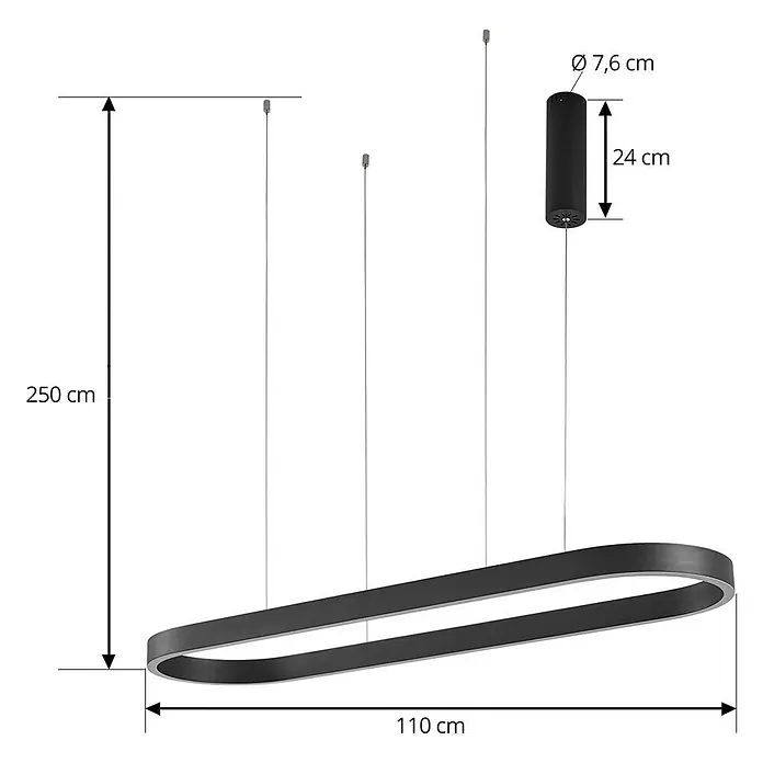 Lucande Pendelleuchte Melinay - L x B x H: 110 x 32 x 4,5 cm, schwarz, Schwarz - Elegante schwarze ovale Pendelleuchte, 110 cm lang, mit Aufhängung.