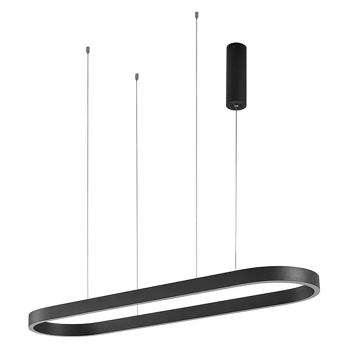 Lucande Pendelleuchte Melinay - L x B x H: 110 x 32 x 4,5 cm, schwarz, Schwarz - Schwarze ovale LED-Pendelleuchte, an dünnen Kabeln aufgehängt.