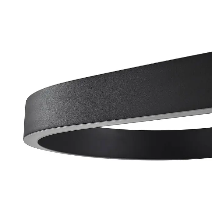 Lucande Pendelleuchte Melinay - L x B x H: 110 x 32 x 4,5 cm, schwarz, Schwarz - Dunkelgraue kreisförmige LED-Leuchte mit texturierter Oberfläche und hellen Diffusorkanten.