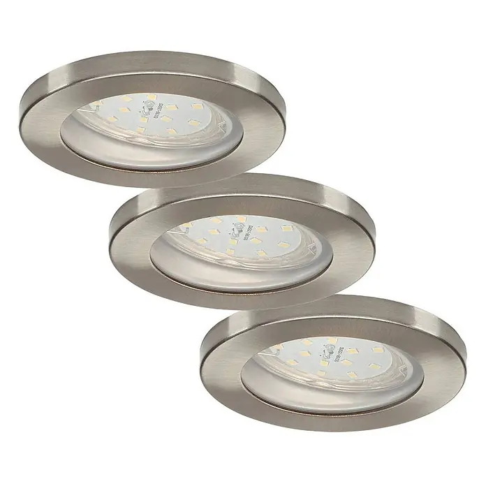 ELC Einbauleuchte Delfan - alu / grau / zink, alu / grau / zink, Warmweiß - Drei runde LED-Einbaustrahler aus gebürstetem Metall mit warmweißem Licht.