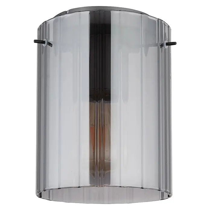 Globo Plafón - 40 W, Ø x Al: 180 x 230 mm, Gris oscuro, E27 - Pantalla cilíndrica de vidrio acanalado transparente con varillas de montaje negras.