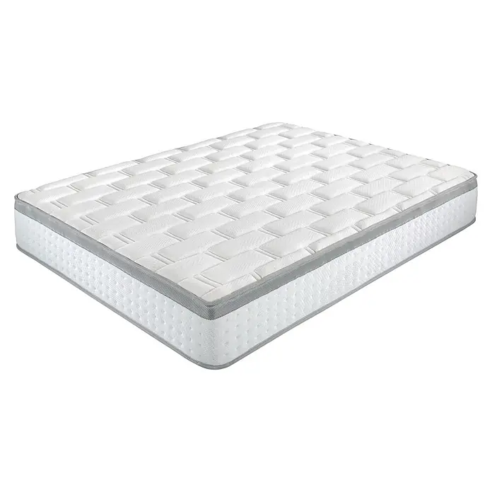 Nonnos Bedding Colchón Spring Visco - Largo: 190 cm, Ancho: 80 cm, Altura: 26 cm, Viscoelástica - Colchón blanco con superficie superior acolchada y borde gris.