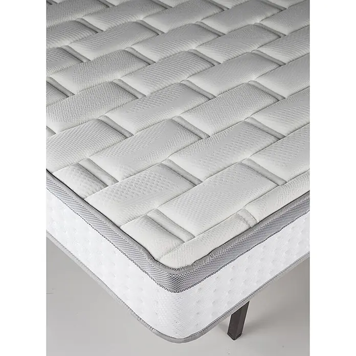 Nonnos Bedding Colchón Spring Visco - Largo: 190 cm, Ancho: 80 cm, Altura: 26 cm, Viscoelástica - Colchón blanco con la parte superior acolchada de patrón de cesta y ribete gris en los laterales.