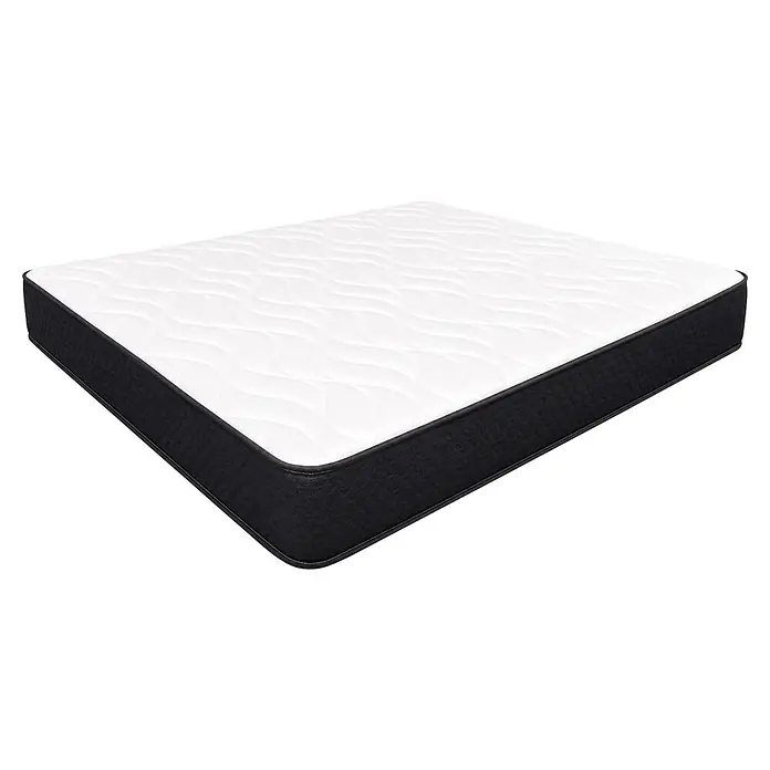 Nonnos Bedding Colchón Basic - Largo: 190 cm, Ancho: 135 cm, Altura: 15 cm, Núcleo de espuma - Colchón blanco con laterales acolchados negros y patrón ondulado en la parte superior.