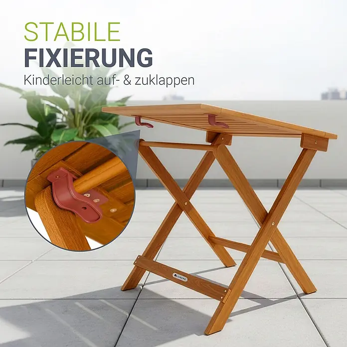 Juskys Gartentisch Zadar - L x B x H: 46 x 46 x 46 cm, Akazie, Quadratisch, natur - Klappbarer Holztisch mit rotem Verriegelungsmechanismus, betont Stabilität und einfaches Zusammenklappen.