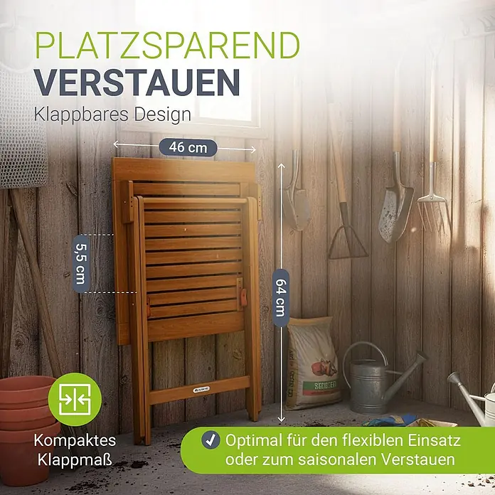 Juskys Gartentisch Zadar - L x B x H: 46 x 46 x 46 cm, Akazie, Quadratisch, natur - Geklappter brauner Holztisch mit kompakten Maßen (46x64x5,5 cm) zur platzsparenden Aufbewahrung.