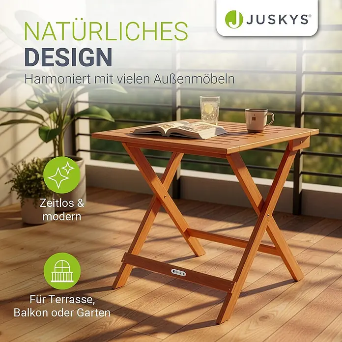 Juskys Gartentisch Zadar - L x B x H: 46 x 46 x 46 cm, Akazie, Quadratisch, natur - Brauner Klapptisch aus Holz für Balkon oder Terrasse. Naturdesign, passt zu Außenmöbeln.