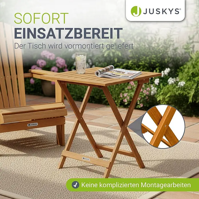 Juskys Gartentisch Zadar - L x B x H: 60 x 58 x 76 cm, Akazie, Rechteckig, natur - Klappbarer Gartentisch aus hellem Holz, vormontiert und sofort einsatzbereit.
