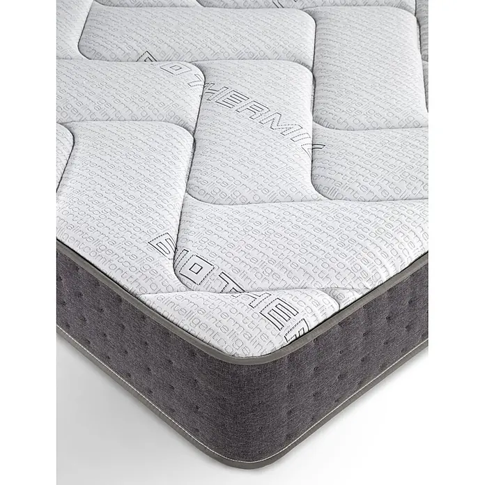 Nonnos Bedding Colchón Visco Plus - Largo: 190 cm, Ancho: 80 cm, Altura: 24 cm, Viscoelástica - Colchón cómodo con parte superior blanca acolchada y laterales de tela gris oscuro.