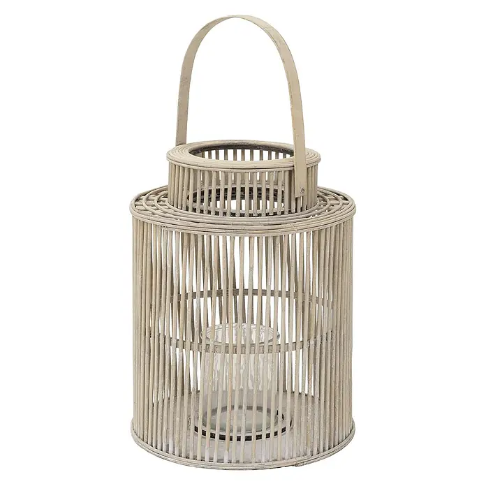 ECD Germany Windlicht Boho Bambus Laterne - Ø x H: 26,5 x 48 cm, Natur, 1 Stk. - Helle Rattan-Laterne mit Glaseinsatz für Kerzen und Griff.