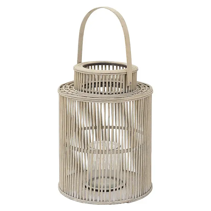 ECD Germany Windlicht Boho Bambus Laterne - Ø x H: 28,5 x 54,5 cm, Natur, 1 Stk. - Helle Rattan-Laterne in Zylinderform mit vertikalen Streben, Glashalter innen und einem Griff.