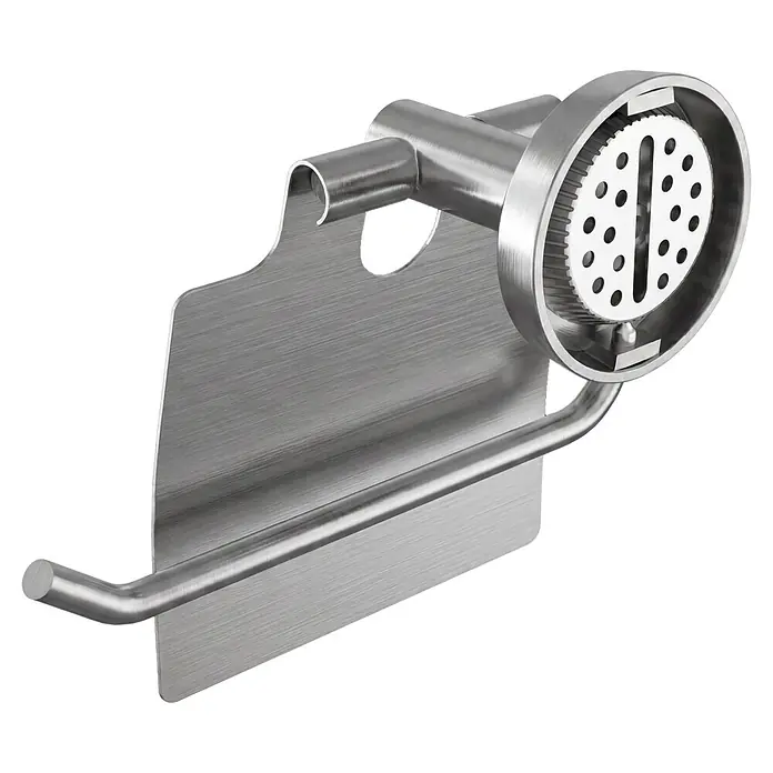 Camargue Paris Toilettenpapierhalter - Edelstahl, Silber - Toilettenpapierhalter aus gebürstetem Edelstahl mit integriertem Spender/Schneider.