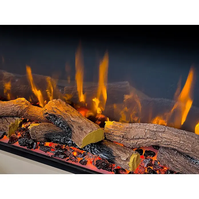 Charlton & Jenrick Chimenea eléctrica GO ECO MW 100 - Negro, 100 cm, 1.500 W - Inserto de chimenea eléctrico realista con troncos de madera de imitación y llamas artificiales brillantes sobre ascuas.