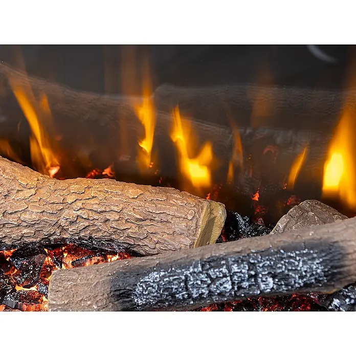 Charlton & Jenrick Chimenea eléctrica GO ECO MW 100 - Negro, 100 cm, 1.500 W - Troncos artificiales realistas con brasas incandescentes y llamas naranjas en una chimenea.