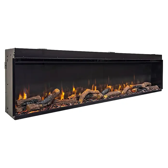 Charlton & Jenrick Chimenea eléctrica GO ECO MW 180 - Negro, 180 cm, 1.500 W - Chimenea eléctrica larga negra con llamas realistas y juego de troncos artificiales.