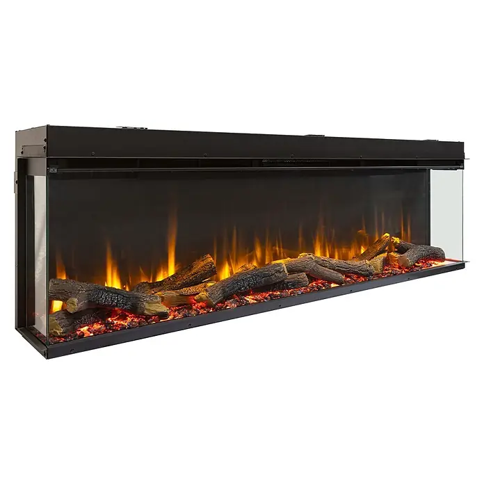 Charlton & Jenrick Chimenea eléctrica GO ECO MW 150 - Negro, 150 cm, 1.500 W - Inserto de chimenea eléctrica negro con frontal de cristal, llamas realistas, ascuas brillantes y troncos artificiales.