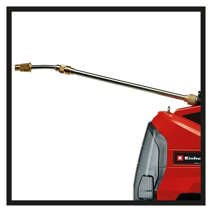 Einhell Power X-Change 18V Akku-Sprühgerät GE-WS 18/35 Li-Solo - 18 V, Anzahl Akkus: Ohne Akku, Betriebsdruck: 2,5 bar - Detailaufnahme eines Einhell Akku-Drucksprühers mit Sprühlanze. Ideal für Garten- und Pflanzenpflege.