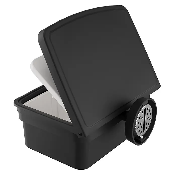 Camargue Paris Black Feuchttücher-Box - L x B x H: 15,3 x 17 x 8 cm, Edelstahl, Schwarz - Schwarzer Kompostbehälter mit offenem Deckel, weißem Innenraum und seitlich angebrachtem drehbarem Belüfter/Sieb.
