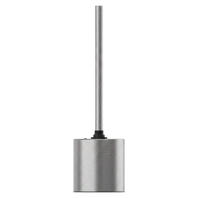 Camargue Paris WC-Bürstengarnitur - Edelstahl, Edelstahl - Gebürstetes Metall-Zylinderteil mit vertikalem Metallstab und schwarzem Verbindungselement.