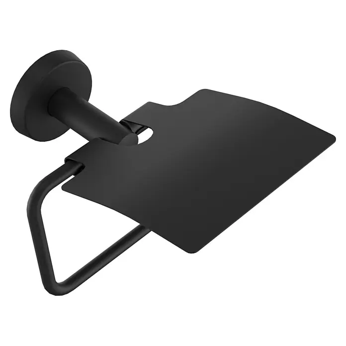 Camargue Paris Black Toilettenpapierhalter - L x B x H: 16,5 x 14 x 7 cm, Edelstahl, Schwarz - Mattschwarzer Toilettenpapierhalter mit integrierter Ablage für das Badezimmer.