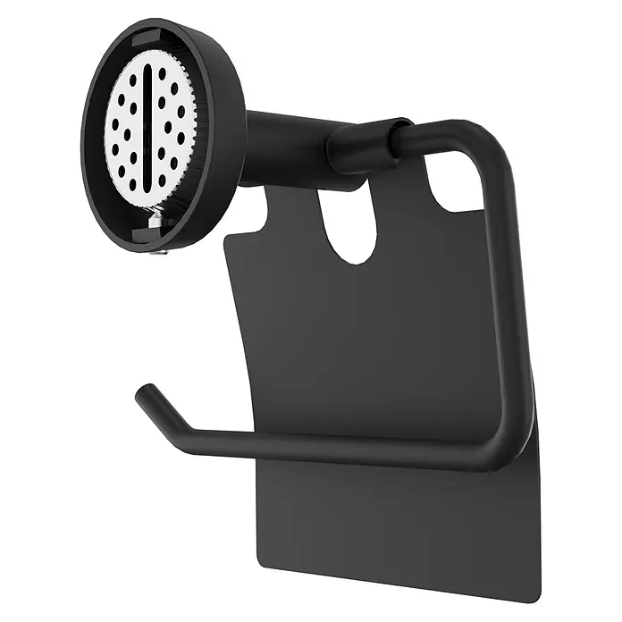 Camargue Paris Black Toilettenpapierhalter - L x B x H: 16,5 x 14 x 7 cm, Edelstahl, Schwarz - Mattschwarzer wandmontierter Toilettenpapierhalter mit integrierter Toilettenbürste.