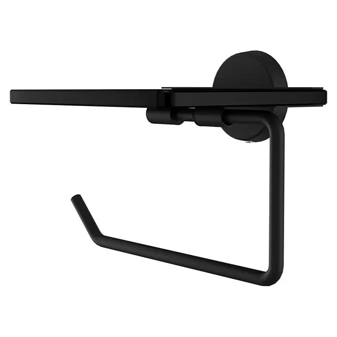 Camargue Paris Black Toilettenpapierhalter - L x B x H: 14 x 16,4 x 12,3 cm, Edelstahl, Schwarz - Schwarzer Toilettenpapierhalter mit integrierter Ablagefläche, Draufsicht.