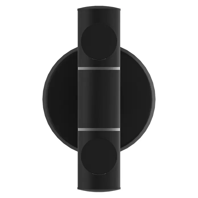 Camargue Paris Black Handtuchstange - Breite: 5,8 cm, Schwarz, Matt, Ausziehlänge: 29 cm - 50 cm - Schwarzer zylindrischer Smart Speaker mit runden Gittern und silbernen Akzenten.