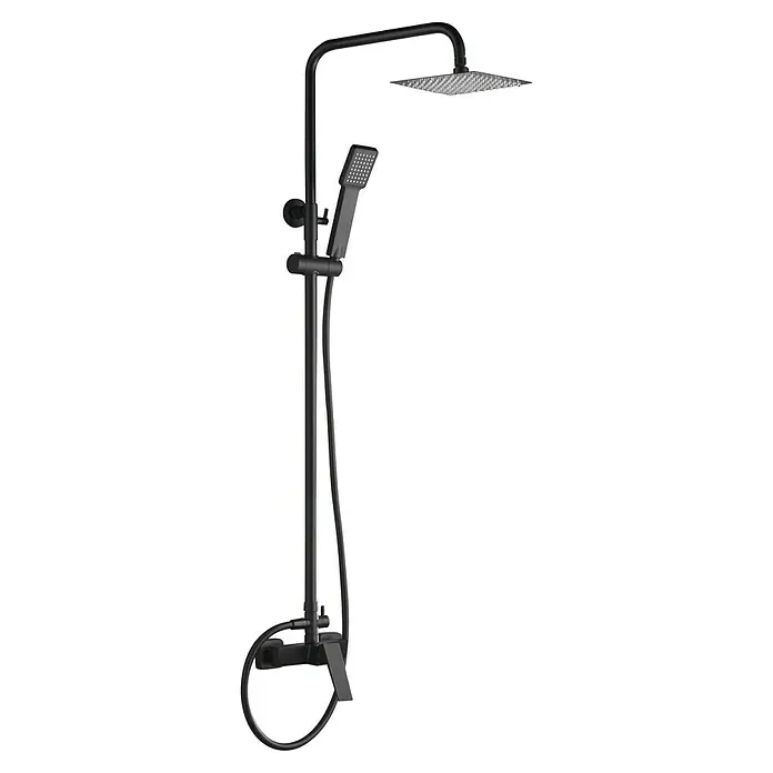 Camargue Adriatic Sistema de ducha - Con grifo monomando, Negro - Columna de ducha negra con rociador y teleducha. Diseño elegante para baños modernos con rociadores cuadrados.