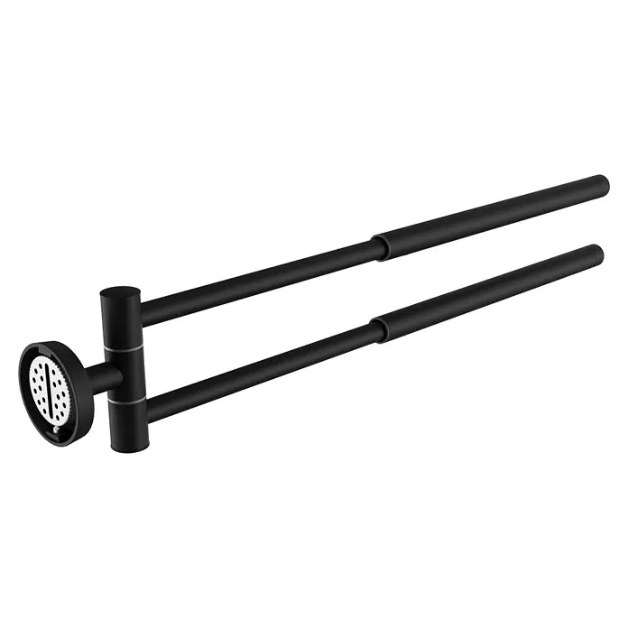 Camargue Paris Black Handtuchstange - Breite: 5,8 cm, Schwarz, Matt, Ausziehlänge: 29 cm - 50 cm - Mattschwarzer Metall-Schwenkhandtuchhalter mit zwei Armen und sichtbarem Zahnradmechanismus an der Montageplatte.