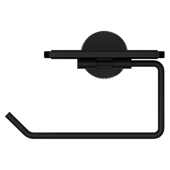 Camargue Paris Black Toilettenpapierhalter - L x B x H: 14 x 16,4 x 12,3 cm, Edelstahl, Schwarz - Schwarzer, matter Handtuchhalter mit integrierter Ablage, Draufsicht.