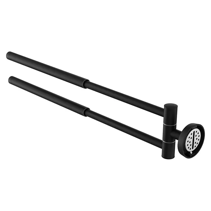 Camargue Paris Black Handtuchstange - Breite: 5,8 cm, Schwarz, Matt, Ausziehlänge: 29 cm - 50 cm - Matt schwarzer doppelter Handtuchhalter mit zwei parallelen Stangen und sichtbarem Zahnradmechanismus in der runden Montagebasis.