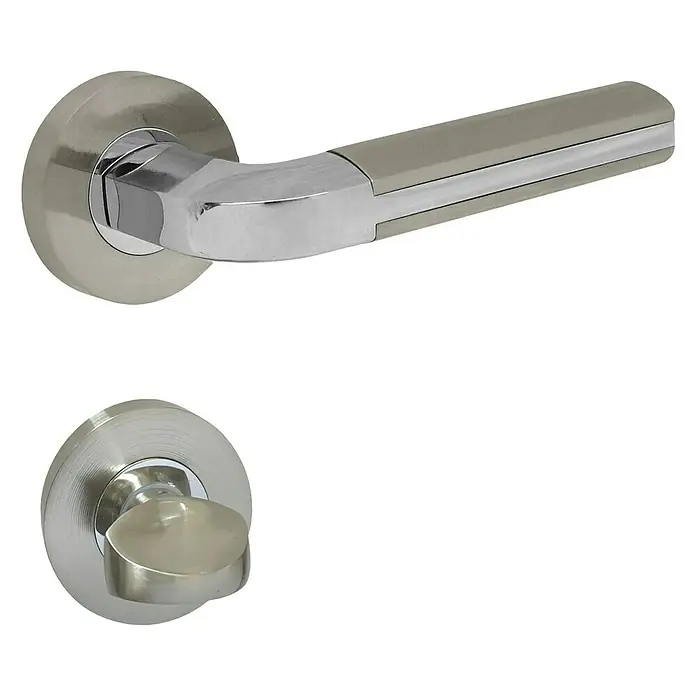 Lienbacher WC-Drückergarnitur Data - Schlitzkopf/Olive, Nickel - Elegantes Türbeschlagset in Silber und Chrom. Zeitgemäßes Design für stilvolle Innentüren mit Hebelgriff und passendem Drehknopf.