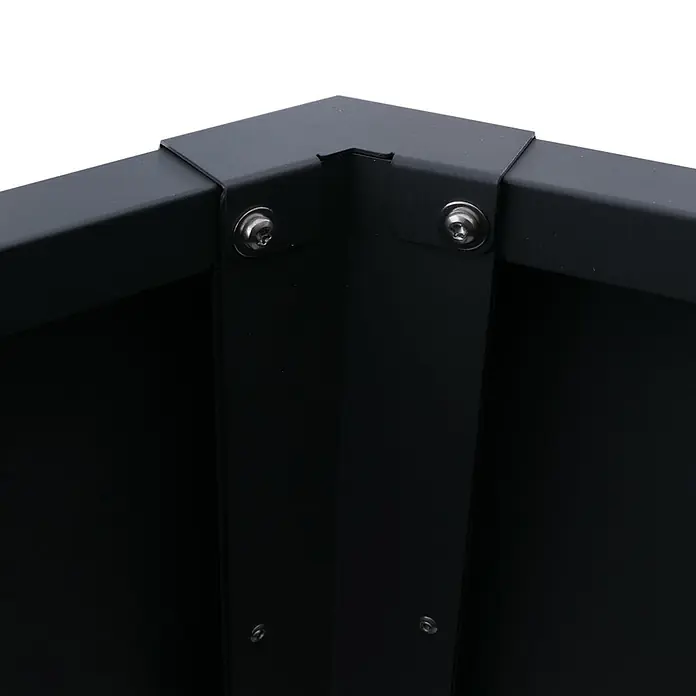Proregal Hochbeet Metallhochbeet - Metall, Grau - Schwarzes Metalleckelement mit Schrauben befestigt, Teil einer modularen Struktur.