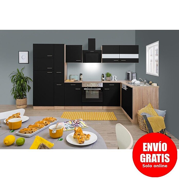 Respekta Cocina esquinera (172 x 310 cm, Negro)