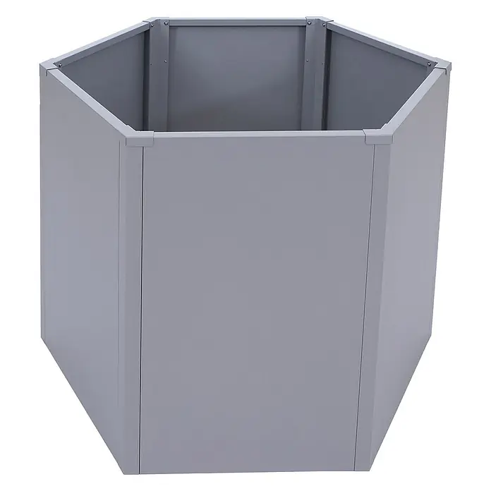 Proregal Hochbeet Metallhochbeet - Metall, Grau - Hexagonales graues Metall-Hochbeet oder -Pflanzgefäß, schräg von oben gesehen.