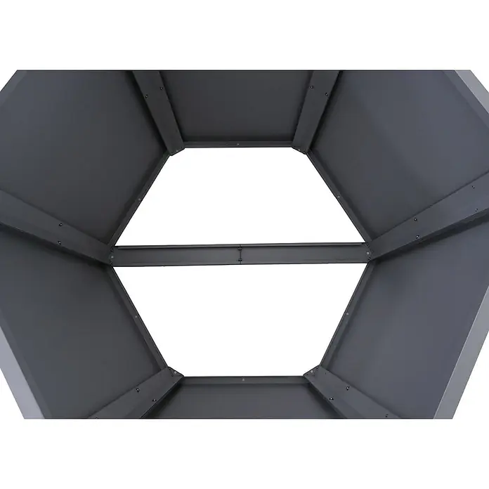 Proregal Hochbeet Metallhochbeet - Metall, Grau - Innenansicht eines dunkelgrauen, sechseckigen Metallrahmens, evtl. Dach oder Oberlicht, mit horizontalem Träger.