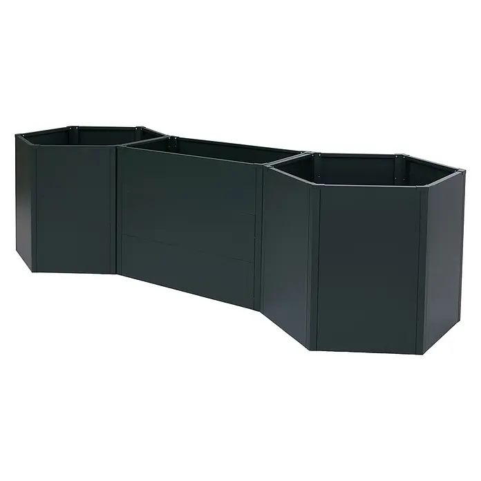 Proregal Hochbeet Metallhochbeet - Metall, Grün - Dunkelgraues modulares Hochbeet aus Metall mit drei sechseckigen Segmenten, zickzackförmig angeordnet.