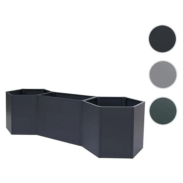 Proregal Hochbeet Metallhochbeet - Metall, Grün - Dunkelgraues, sechseckiges, modulares Hochbeet aus Metall mit drei verbundenen Segmenten.